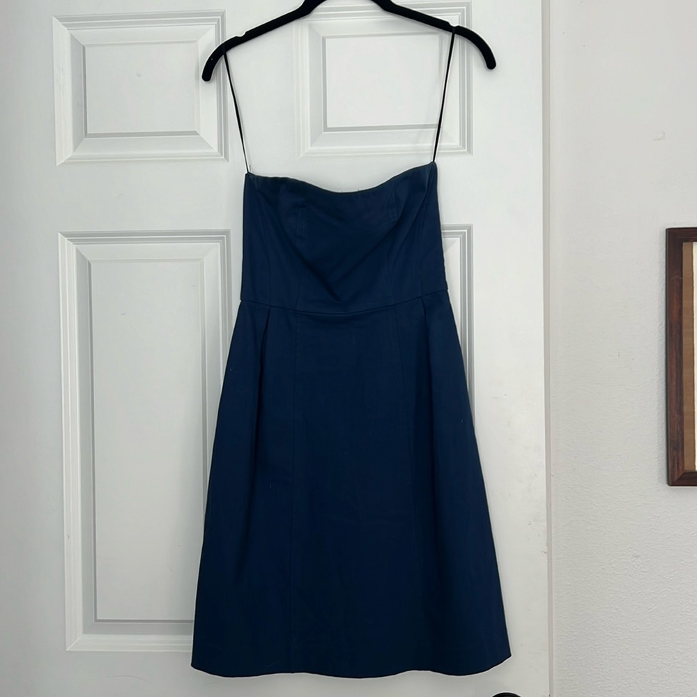 Theory Cotton Navy Blue Strapless Summer Dress
